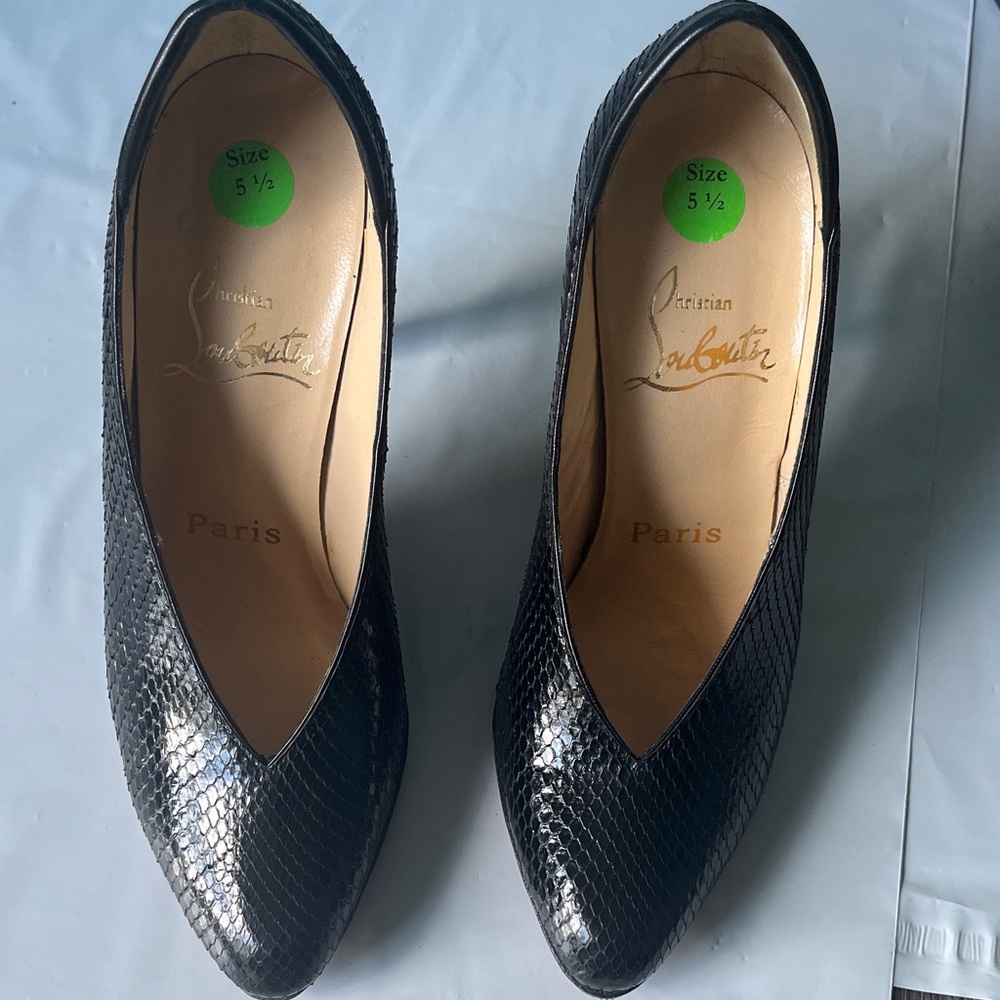Christian Louboutin Black Snakeskin Pointed-Toe Pumps